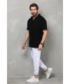 Erkek Yarım Fermuarlı Düz Oversize T-shirt - Siyah