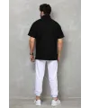 Erkek Yarım Fermuarlı Düz Oversize T-shirt - Siyah
