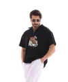 Erkek Yarım Fermuarlı Oversize Baskılı T-Shirt - Siyah