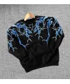 Erkek Yıldırım Baslılı Bisiklet Yaka 3 iplik pamuklu Sweatshirt - Siyah