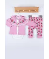 iegiyim™ Flover Nakışlı Hırkalı % 100 Pamuk 3lü Kız Takım