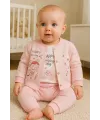 iegiyim™ Happy Dancing Desenli 3lü Hırkalı Kız Bebek Takım
