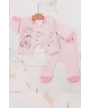 iegiyim™ Happy Dancing Desenli 3lü Hırkalı Kız Bebek Takım