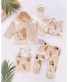 iegiyim™ Hello Little Bear Baskılı 5 Parça %100 Pamuk Erkek Bebek Hastane Çıkışı