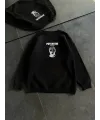 Kadın 3 iplik Kışlık Bisiklet Yaka Baskılı SweatShirt - Siyah