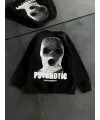 Kadın 3 iplik Kışlık Bisiklet Yaka Baskılı SweatShirt - Siyah