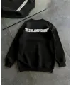 Kadın 3 iplik Kışlık pamuklu Bisiklet Yaka Oversize Baskılı SweatShirt - Siyah