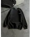 Kadın 3 iplik Kışlık pamuklu Bisiklet Yaka Oversize Baskılı SweatShirt - Siyah
