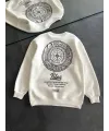 Kadın 3 iplik Pamuklu Bisiklet Yaka Baskılı SweatShirt - Beyaz