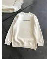 Kadın 3 İplik Pamuklu Bisiklet Yaka Baskılı SweatShirt - Beyaz