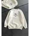 Kadın 3 iplik Pamuklu Bisiklet Yaka Baskılı SweatShirt - Beyaz