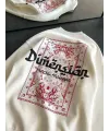 Kadın 3 İplik Pamuklu Bisiklet Yaka Baskılı SweatShirt - Beyaz