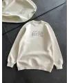 Kadın 3 İplik Pamuklu Bisiklet Yaka Baskılı SweatShirt - Beyaz