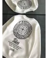 Kadın 3 iplik Pamuklu Bisiklet Yaka Baskılı SweatShirt - Beyaz
