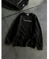 Kadın 3 İplik Pamuklu Bisiklet Yaka Baskılı SweatShirt - Siyah