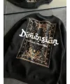 Kadın 3 İplik Pamuklu Bisiklet Yaka Baskılı SweatShirt - Siyah