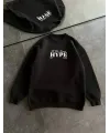 Kadın 3 İplik Pamuklu Bisiklet Yaka Baskılı SweatShirt - Siyah