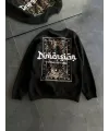 Kadın 3 İplik Pamuklu Bisiklet Yaka Baskılı SweatShirt - Siyah