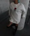 Kadın 3 iplik Pamuklu Bisiklet Yaka GÜL Baskılı SweatShirt - BeyazBeyaz