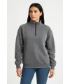 Kadın 3 İplik Pamuklu Dık Yaka Yarım Fermuarlı SweatShirt - Antrasit
