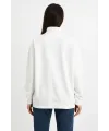 Kadın 3 İplik Pamuklu Dık Yaka Yarım Fermuarlı SweatShirt - Beyaz