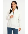 Kadın 3 İplik Pamuklu Dık Yaka Yarım Fermuarlı SweatShirt - Beyaz