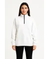 Kadın 3 İplik Pamuklu Dık Yaka Yarım Fermuarlı SweatShirt - Beyaz