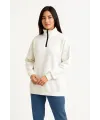 Kadın 3 İplik Pamuklu Dık Yaka Yarım Fermuarlı SweatShirt - Beyaz