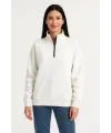 Kadın 3 İplik Pamuklu Dık Yaka Yarım Fermuarlı SweatShirt - Beyaz