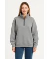 Kadın 3 İplik Pamuklu Dık Yaka Yarım Fermuarlı SweatShirt - Gri