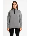 Kadın 3 İplik Pamuklu Dık Yaka Yarım Fermuarlı SweatShirt - Gri