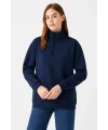 Kadın 3 İplik Pamuklu Dık Yaka Yarım Fermuarlı SweatShirt - Lacivert