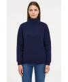 Kadın 3 İplik Pamuklu Dık Yaka Yarım Fermuarlı SweatShirt - Lacivert
