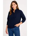 Kadın 3 İplik Pamuklu Dık Yaka Yarım Fermuarlı SweatShirt - Lacivert