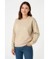 Kadın 3 İplik Pamuklu Düz Bisiklet Yaka SweatShirt - Bej