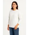 Kadın 3 İplik Pamuklu Düz Bisiklet Yaka SweatShirt - Beyaz
