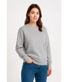 Kadın 3 İplik Pamuklu Düz Bisiklet Yaka SweatShirt - Gri