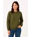 Kadın 3 İplik Pamuklu Düz Bisiklet Yaka SweatShirt - Haki