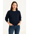 Kadın 3 İplik Pamuklu Düz Bisiklet Yaka SweatShirt - Lacivert