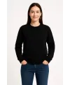 Kadın 3 İplik Pamuklu Düz Bisiklet Yaka SweatShirt - Siyah
