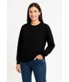 Kadın 3 İplik Pamuklu Düz Bisiklet Yaka SweatShirt - Siyah