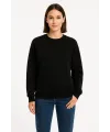 Kadın 3 İplik Pamuklu Düz Bisiklet Yaka SweatShirt - Siyah