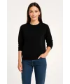 Kadın 3 İplik Pamuklu Düz Bisiklet Yaka SweatShirt - Siyah