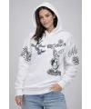 Kadın 3 İplik Pamuklu Kapüşonlu Baskılı SweatShirt hoodie - Beyaz