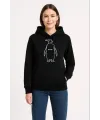 Kadın 3 İplik Pamuklu Kapüşonlu Hoodie Sweatshirt Nihilist Penguen Baskılı - Siyah