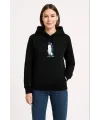 Kadın 3 İplik Pamuklu Kapüşonlu Hoodie Sweatshirt Survivor Penguen Baskılı - Siyah