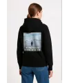 Kadın 3 İplik Pamuklu Kapüşonlu Hoodie Sweatshirt Survivor Penguen Baskılı - Siyah