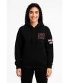 Kadın 3 İplik Pamuklu Kapüşonlu Kanguru Cepli Baskılı Hoodie Sweatshirt - Siyah