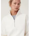 Kadın 3 İplik Pamuklu Oversize Yarım Fermuarlı Yakalı Basic Sweatshirt - Beyaz