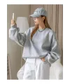 Kadın 3 İplik Pamuklu Oversize Yarım Fermuarlı Yakalı Basic Sweatshirt - Gri